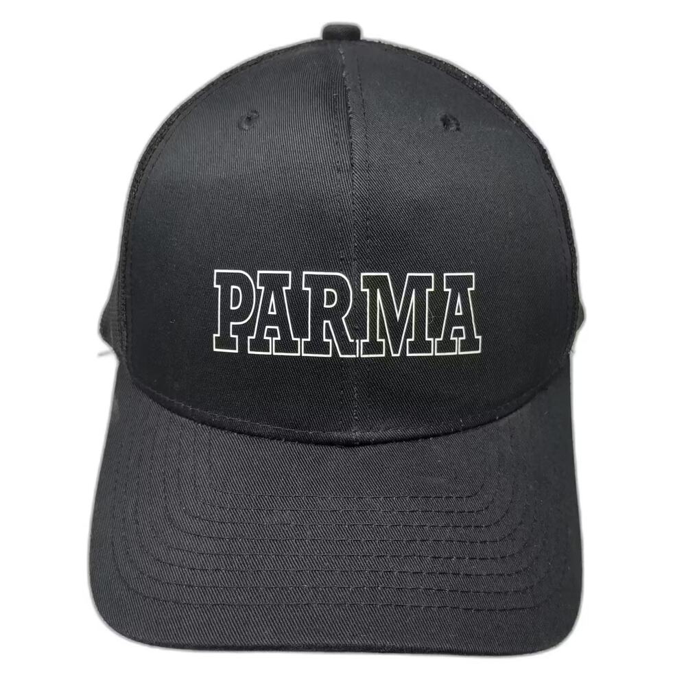 NV Caps Parma Trucker Hat Black White OS Snapback Mesh Back Embroidered